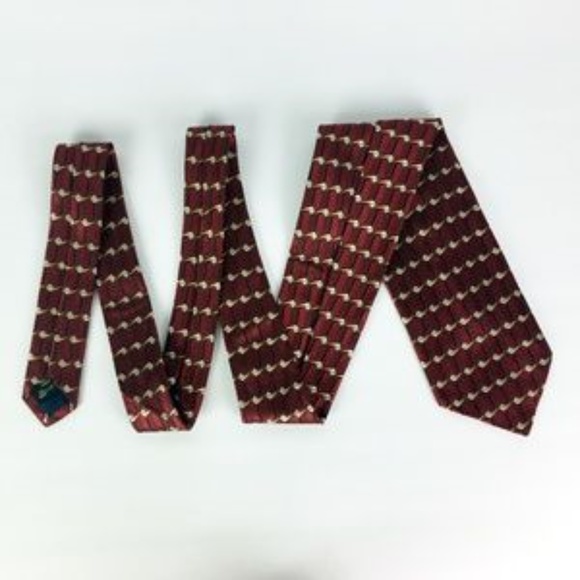 Ermenegildo Zegna Burgundy Gold Italian Silk Tie - Picture 3 of 8